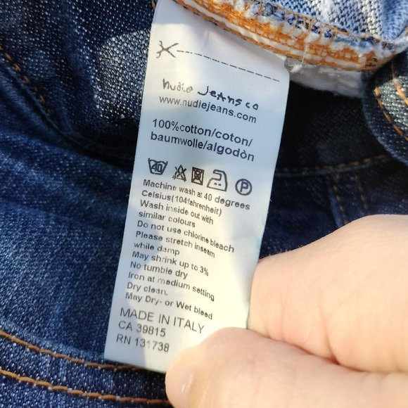 Nudie Mens Jeans Blue Denim Slim Jim Straight Leg Cotton Made in Italy Size 31 - Picture 10 of 14